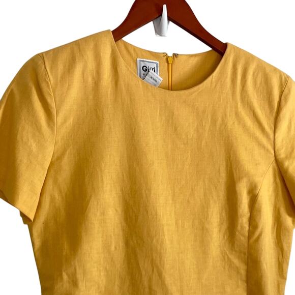 Yellow/Gold Linen Blend Tiered Short Sleeve Sheath Dress, Size 10 - Picture 2 of 12